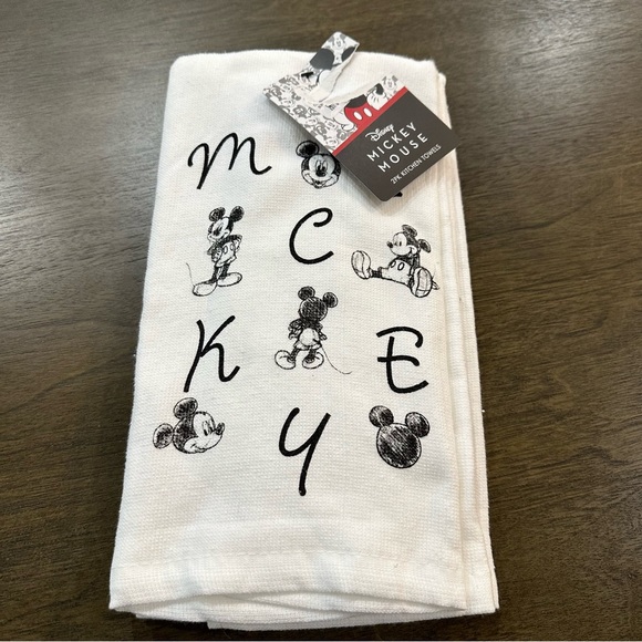 NWT Two Mickey Mouse Kitchen Towels Disney White and Black - Picture 1 of 5